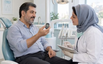 تصویر آموزشی گفتوگو درباره دیابت پیش از درمان دندانپزشکی