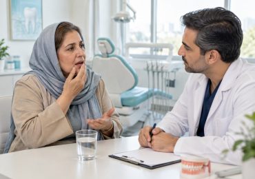 تصویر آموزشی گفتوگو درباره خشکی دهان در مطب دندانپزشکی