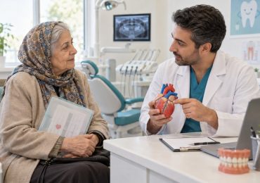 تصویر آموزشی مشاوره بیمار درباره سابقه قلبی پیش از دندانپزشکی