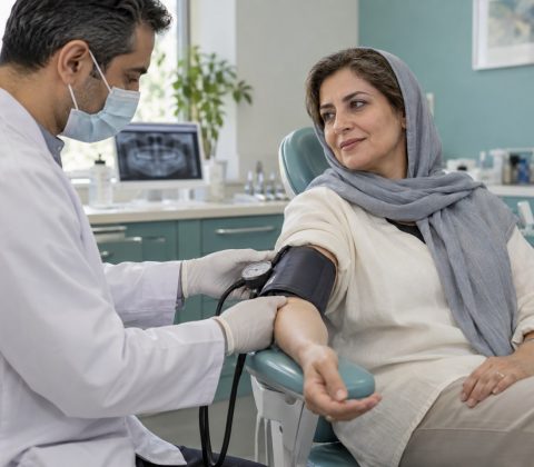 تصویر آموزشی اندازهگیری فشار خون پیش از درمان دندانپزشکی