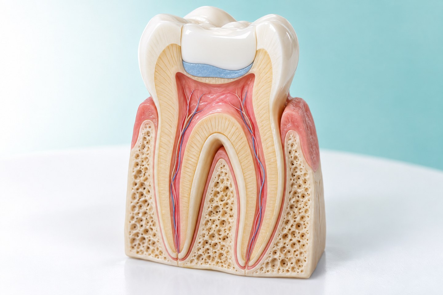 مدل آموزشی پالپ ریشه حفظشده و لایه محافظ زیر ترمیم تاج