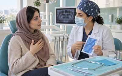 تصویر آموزشی مشاوره درباره حساسیت به لاتکس پیش از درمان دندان