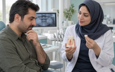 تصویر آموزشی مشاوره درباره افزایش طول تاج پیش از روکش