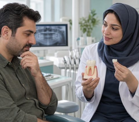 تصویر آموزشی مشاوره درباره افزایش طول تاج پیش از روکش