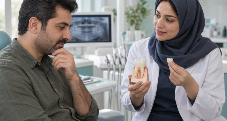 تصویر آموزشی مشاوره درباره افزایش طول تاج پیش از روکش
