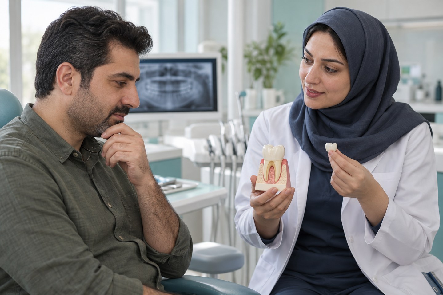 تصویر آموزشی مشاوره درباره افزایش طول تاج پیش از روکش