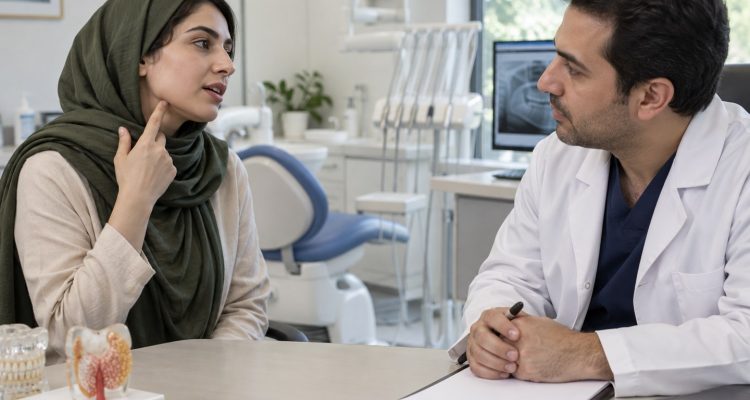 تصویر آموزشی مشاوره درباره تورم زیر فک هنگام غذا خوردن