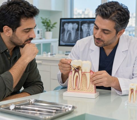 تصویر آموزشی مشاوره درباره حفظ بخشی از دندان چندریشه