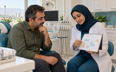 تصویر آموزشی گفتوگوی بیمار دیالیزی با دندانپزشک درباره مراقبت از دهان