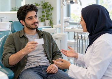 تصویر آموزشی ارائه کارت مراقبت هموفیلی به دندانپزشک پیش از شروع درمان