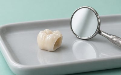 تصویر آموزشی یک روکش سرامیکی کنار آینه دندانپزشکی